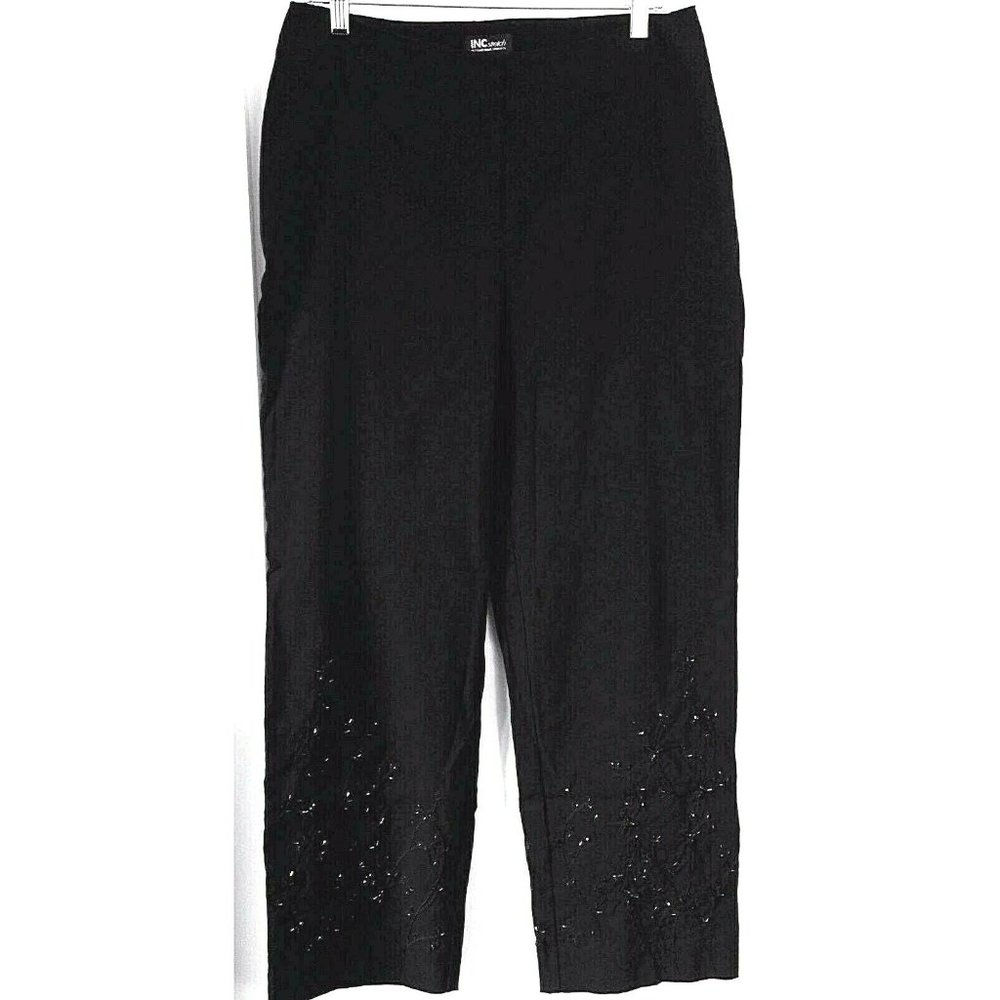 INC INTERNATIONAL CONCEPTS 10 Black Rayon Stretch Pants w/ Beaded Cuffs & Clasp
